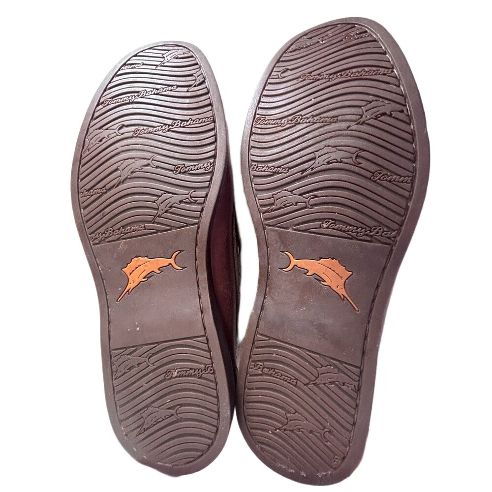 Tommy Bahama Mens Shoes  9 Brown Leather Loafers Brooks Bay Woven Vamp - Picture 10 of 11